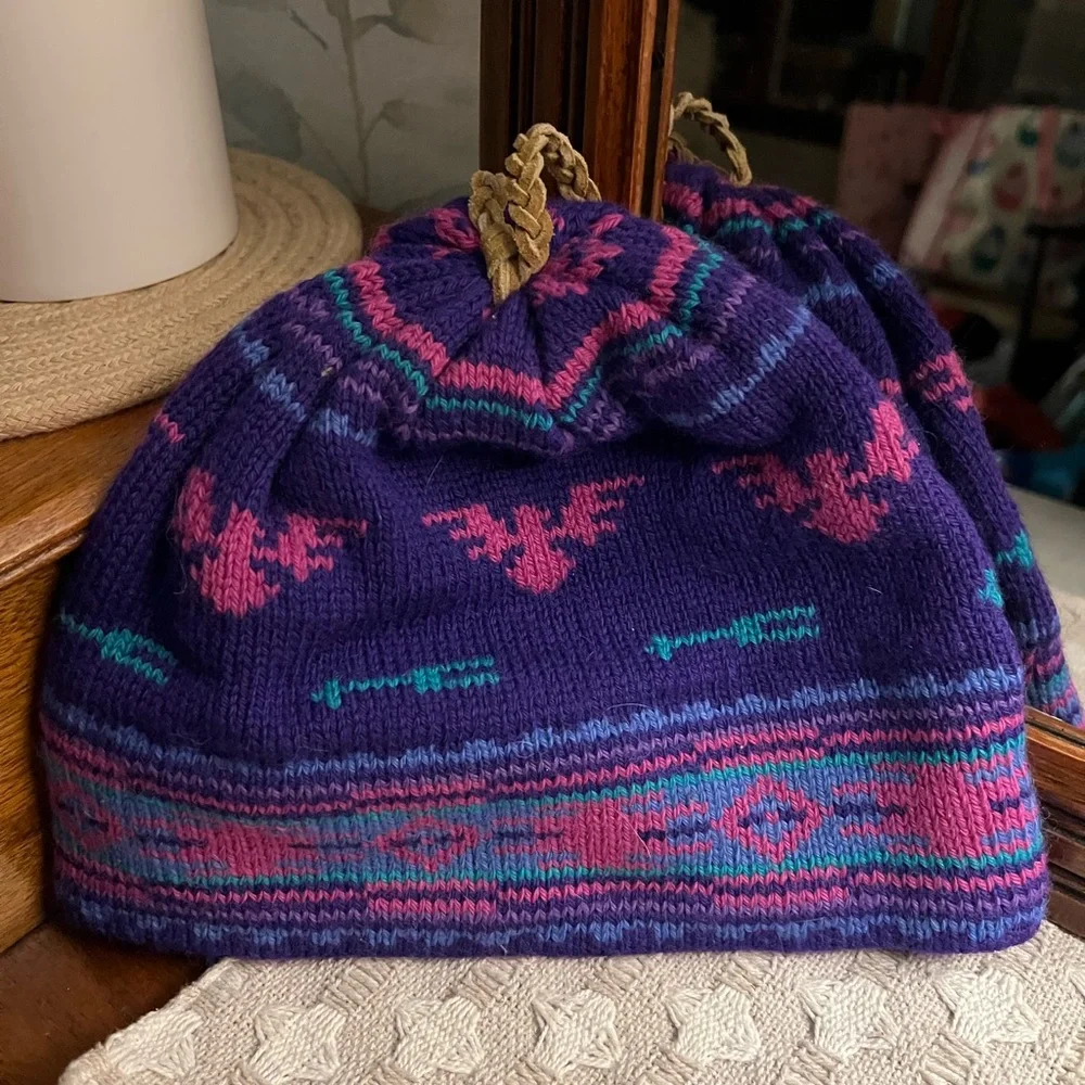 MERKLEY HEADGEAR Vintage 100% Wool Ski Winter Beanie Purple Pink‎ Canada Made OS